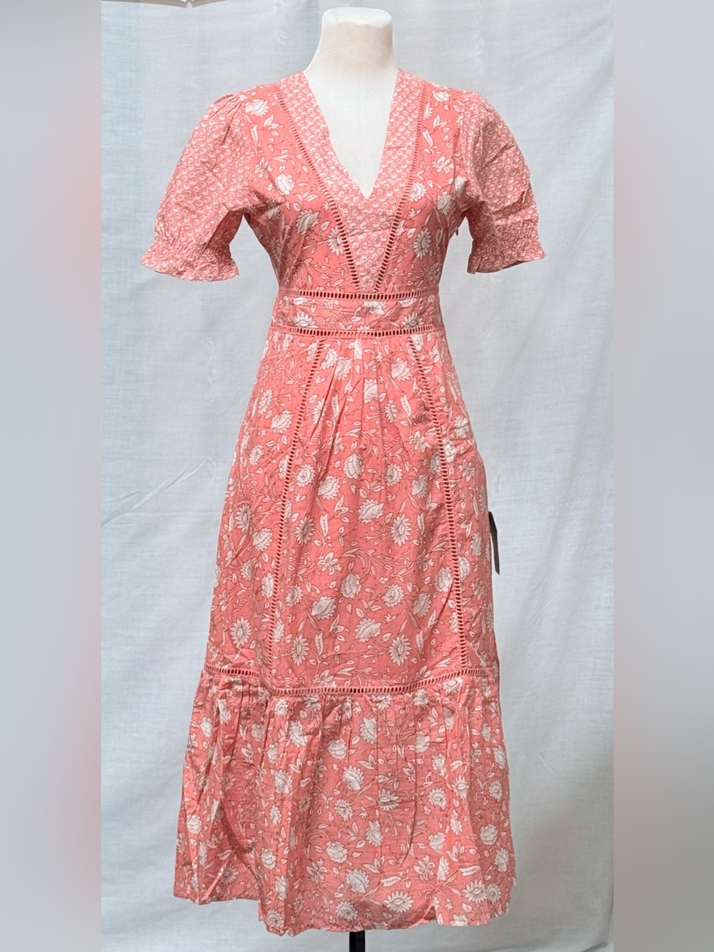 Maisie Puff Sleeve Midi Dress with Crochet Trim
